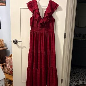 Flying Tomato Red Ruffled Midi Dress